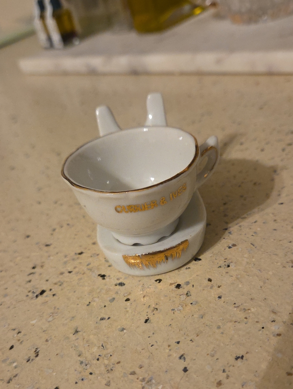 Vtg Currier Ives Mini Tea Cup With Stand